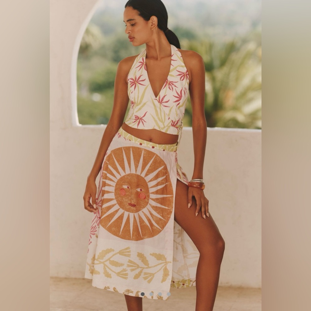 Anthropologie Celestial Sun Bohemian Linen  
Wrap Skirt NWT 🔖